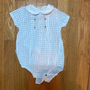 Baby one piece in light blue and white 9mo